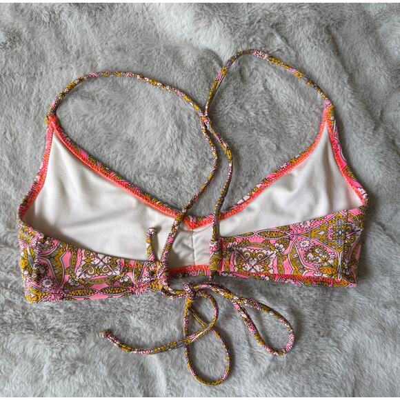 Volcom Boho Print Pink & Yellow Crisscross Bikini Top Size Small Swimwear - Picture 2 of 5